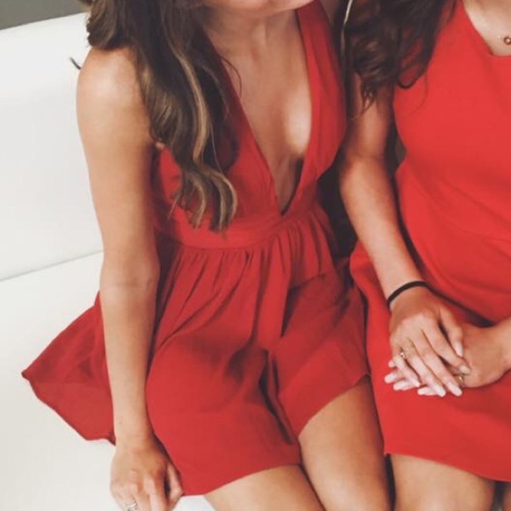 Deep V red dress
